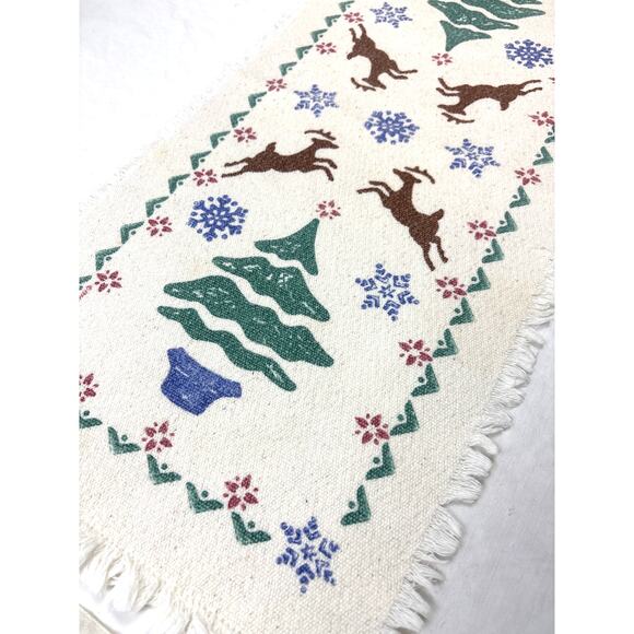 Pfaltzgraff Reindeer Snowflake Stencil Print Fringed Holiday Table Runner 1990s - Picture 1 of 8